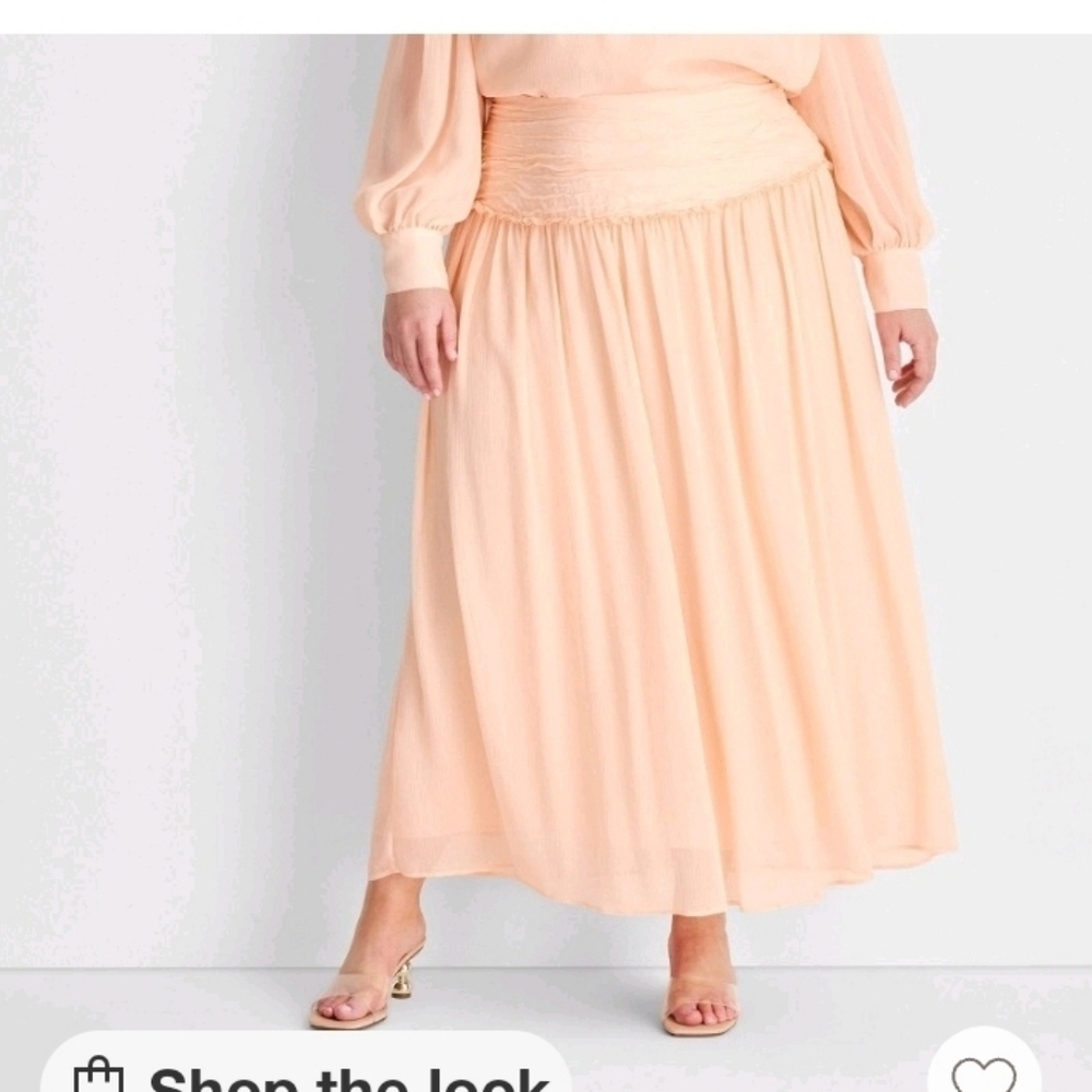 Future Collective Women's Crinkle Maxi Skirt Peach Orange Lightweight Woven